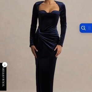 Club L London Navy Velvet Maxi Dress